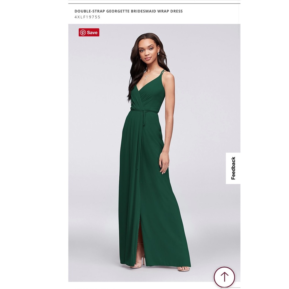 David’s Bridal Double-Strap Long Georgette Bridesmaid Wrap Dress in Juniper